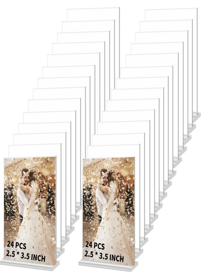 Tcevily 24 Pcs 2.5 x 3.5 Inch Mini Acrylic Sign Holder, Wallet Size Desktop Photo Frames Double Side Picture or Display Plastic Sign Holder Suitable for Office Wedding (2.5 x 3.5 Inches) - Image 1